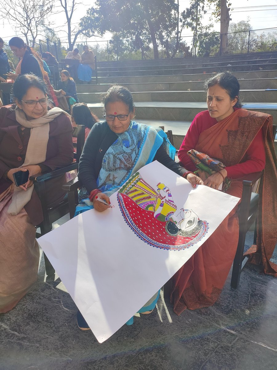 Mithila Folk Artist Asha Jha painting in Madhubani, Bihar